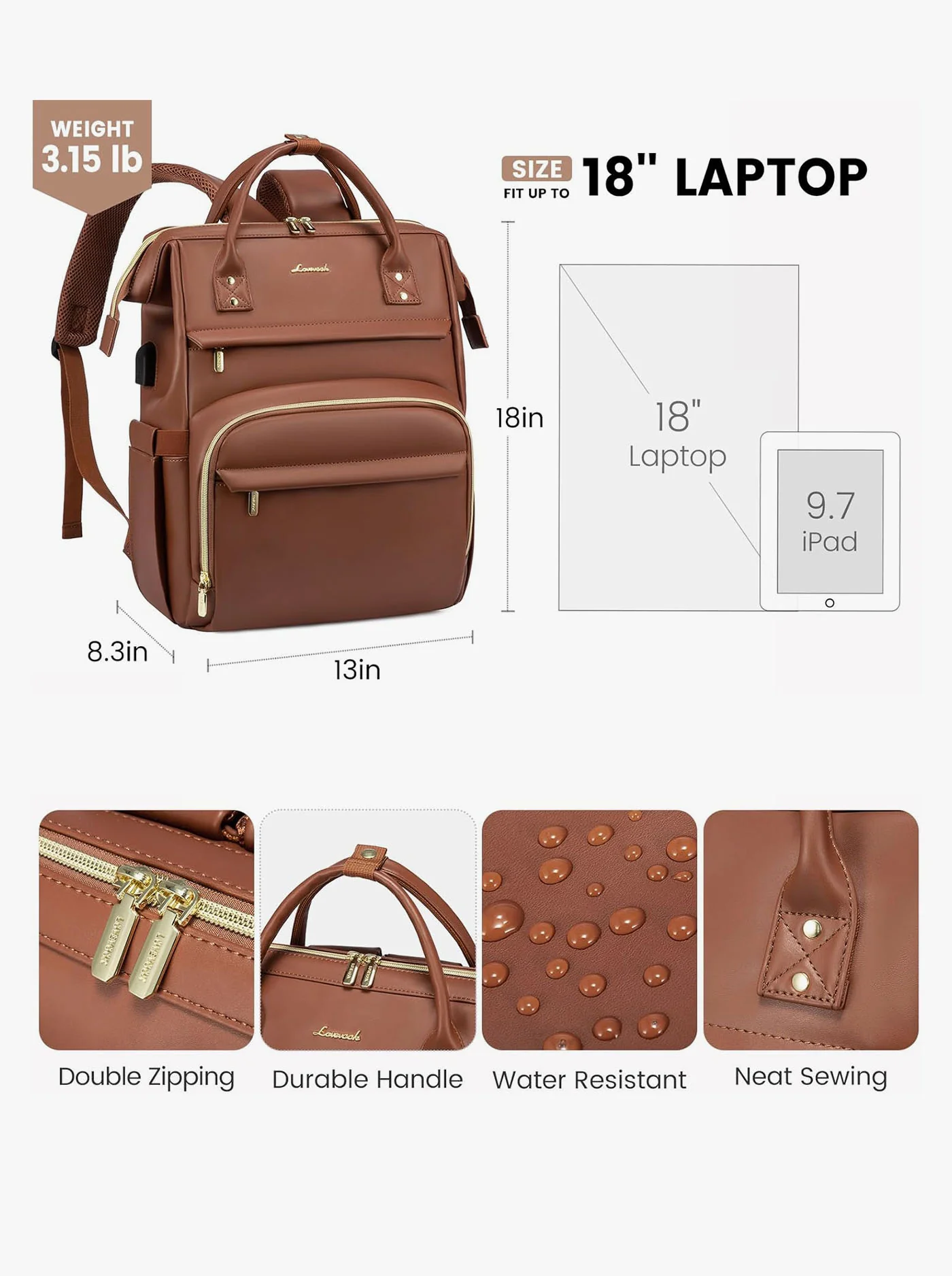 Leather Laptop Backpack, 15.6"-18" - Image 9