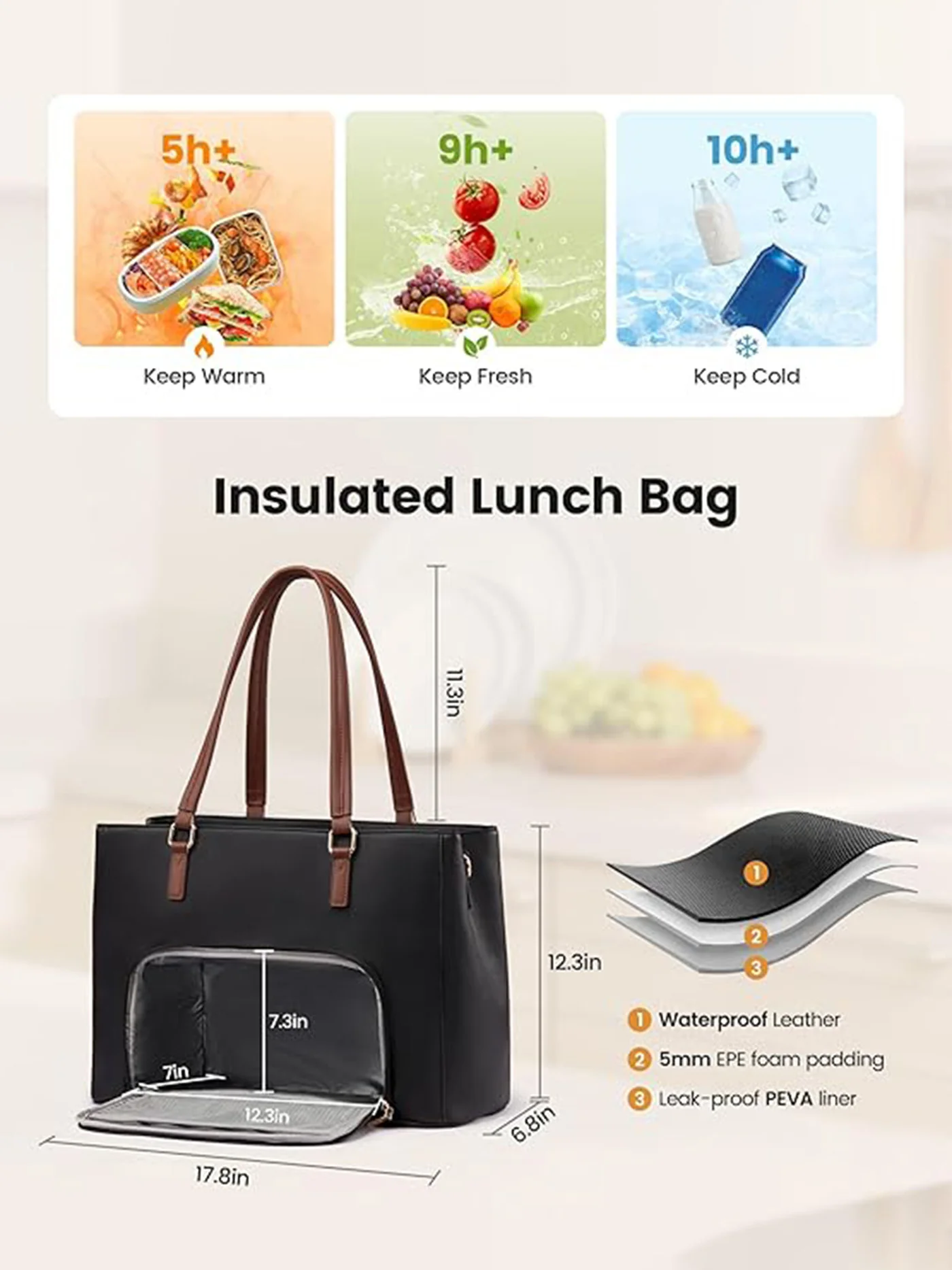 Leather Laptop Lunch Bag 15.6" 17.3" - Image 3