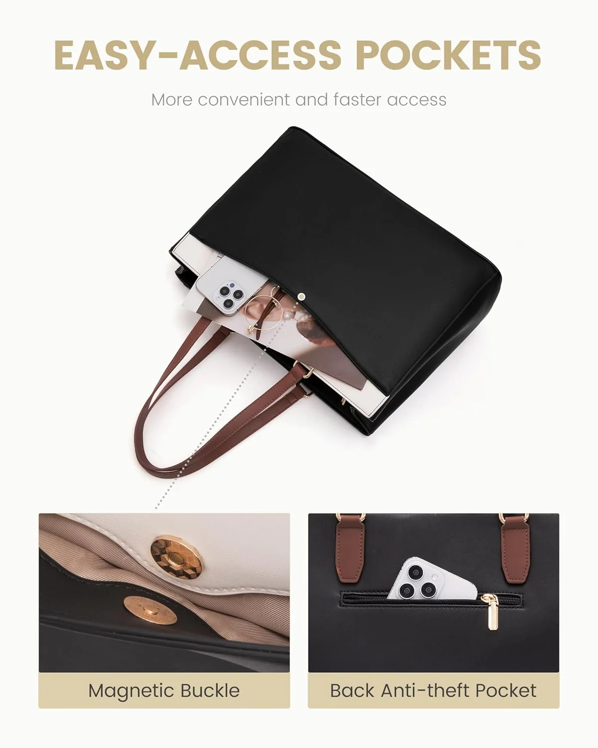 Leather Laptop Tote Bag, 15.6" 17.3" - Image 3