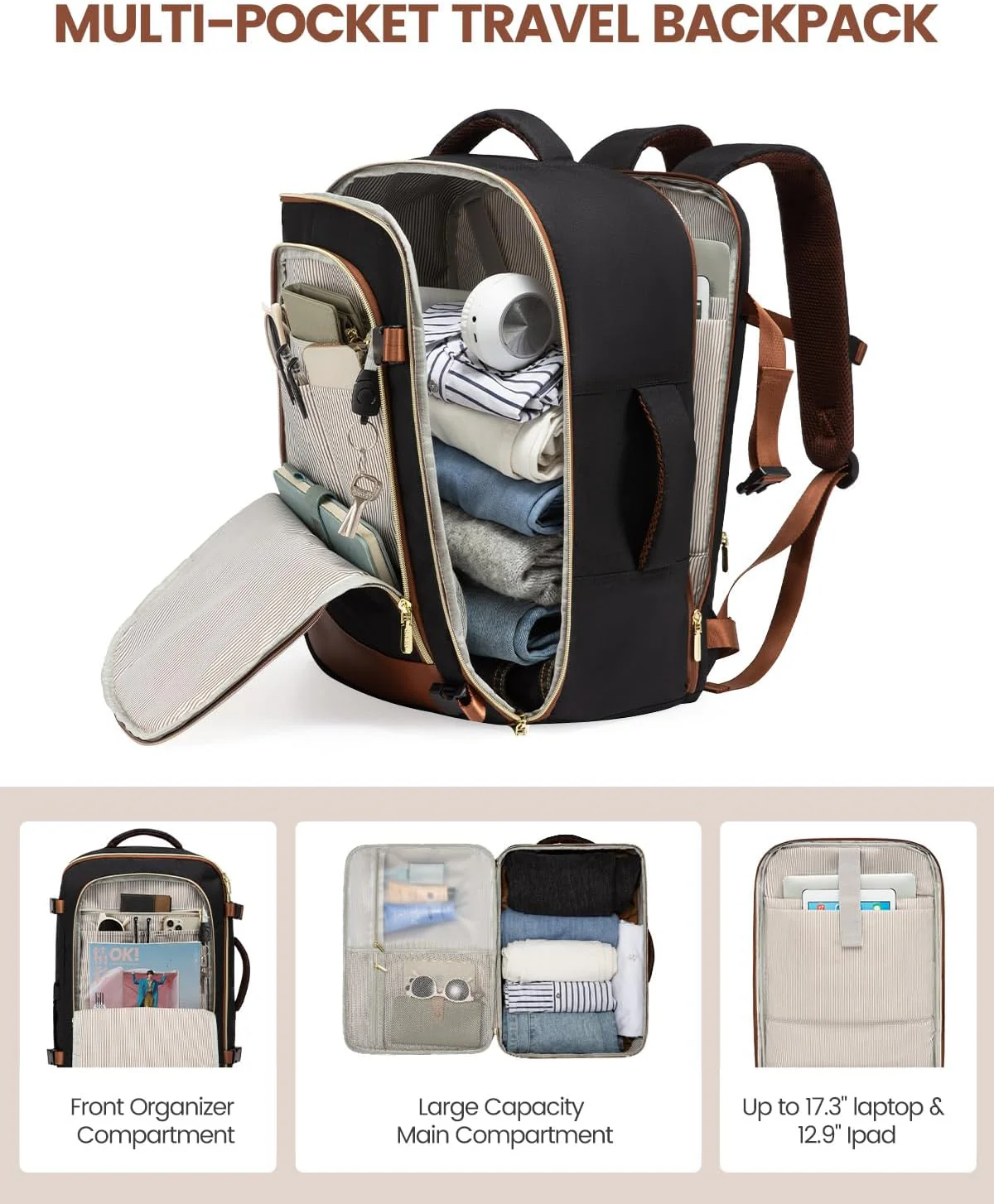 4Pcs Travel Backpack for Airplanes, 40L - Image 5
