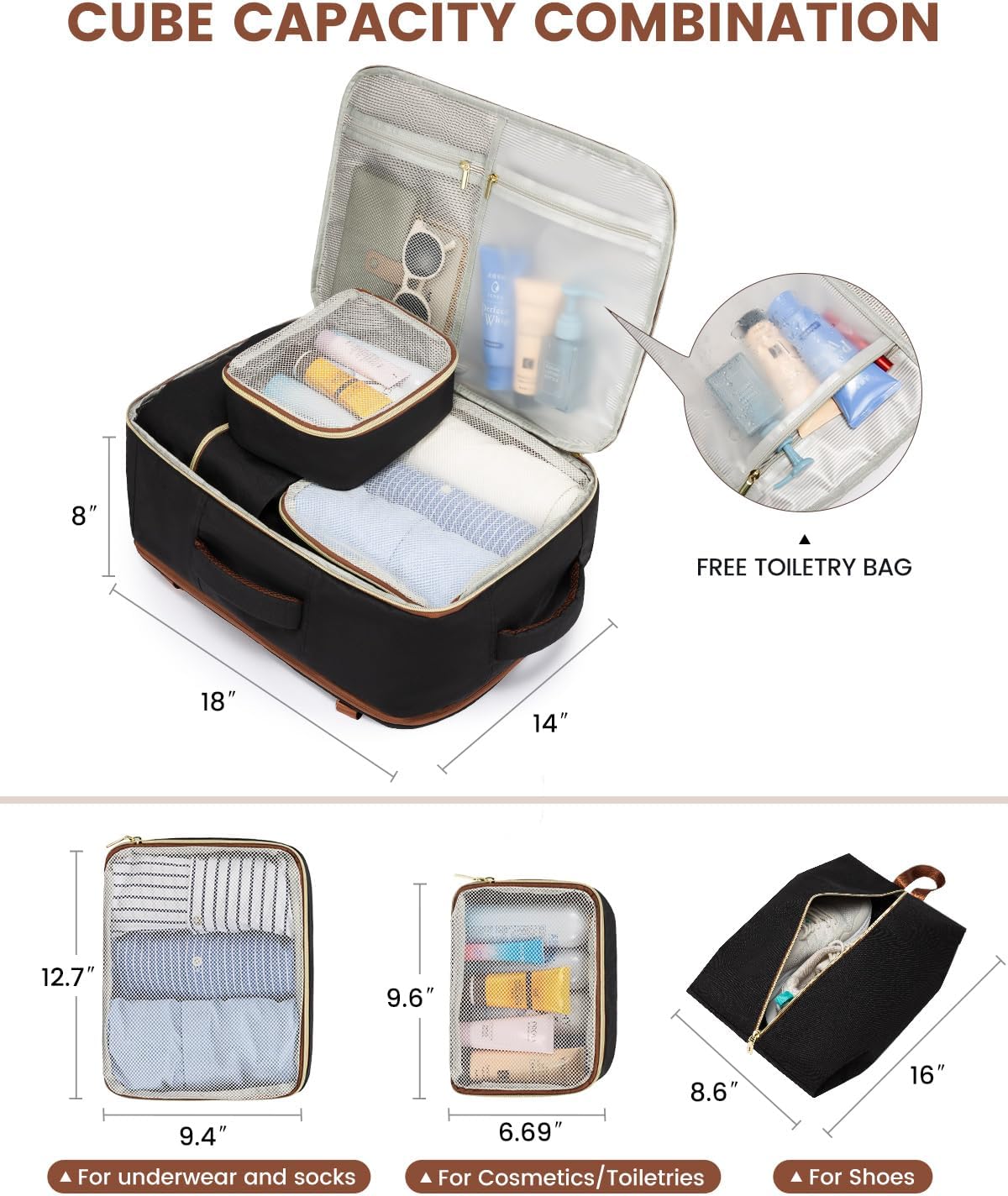 4Pcs Travel Backpack for Airplanes, 40L - Image 6