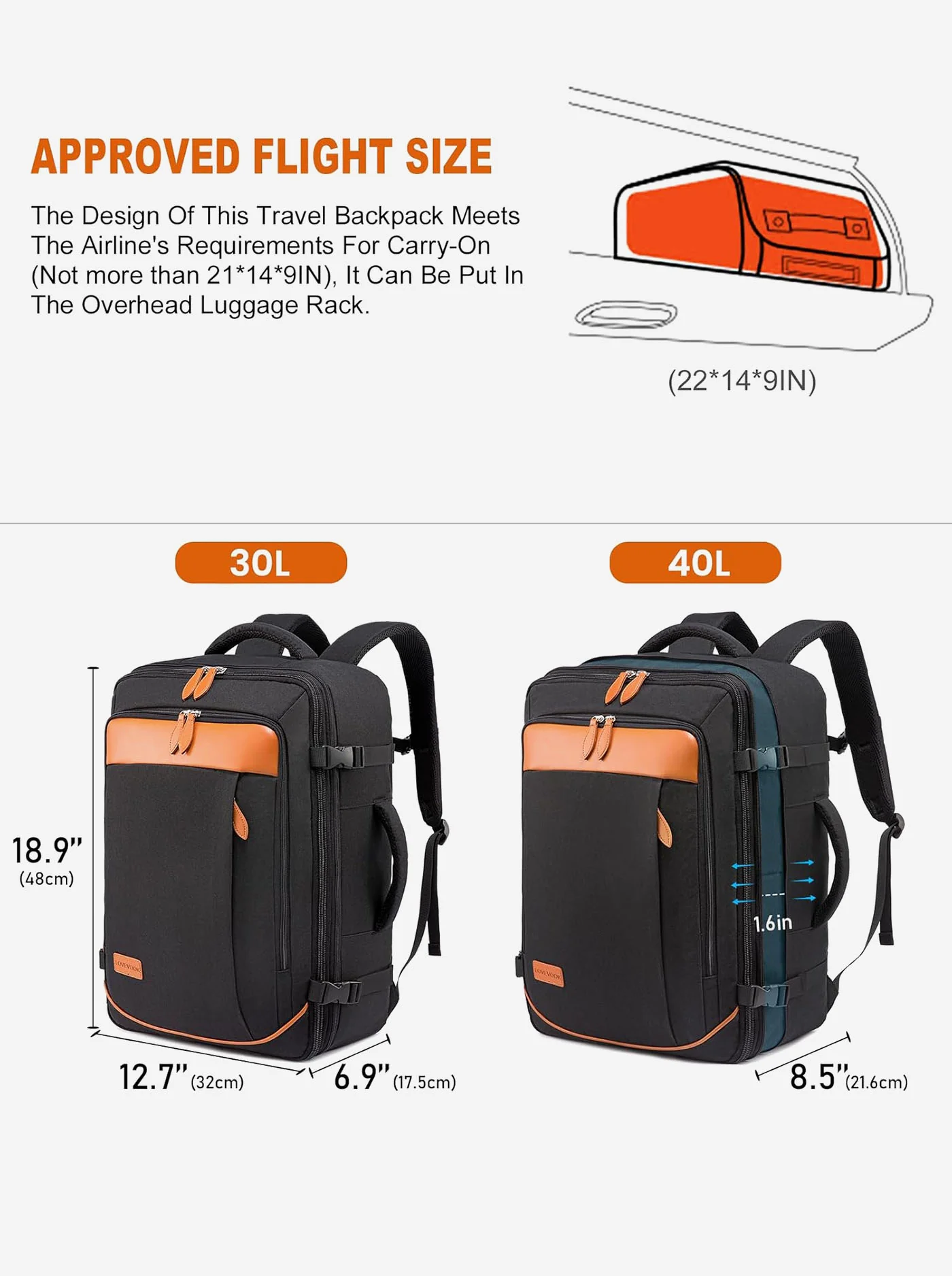 5Pcs Carry on Travel Backpack 40L/45L - Image 3