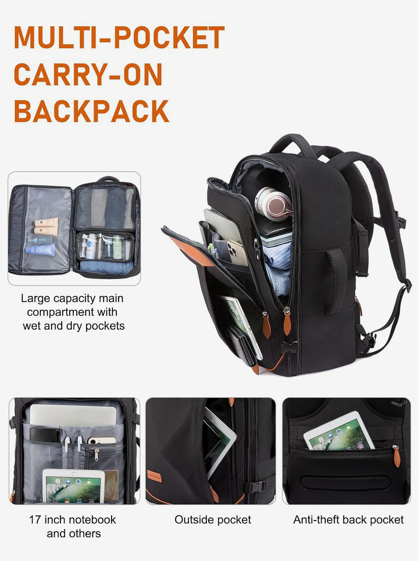 5Pcs Carry on Travel Backpack 40L/45L - Image 6