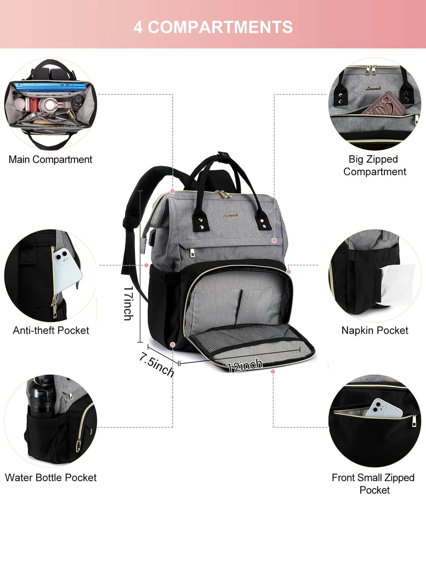 Viola V Laptop Backpack, 15.6" 17" - Image 4