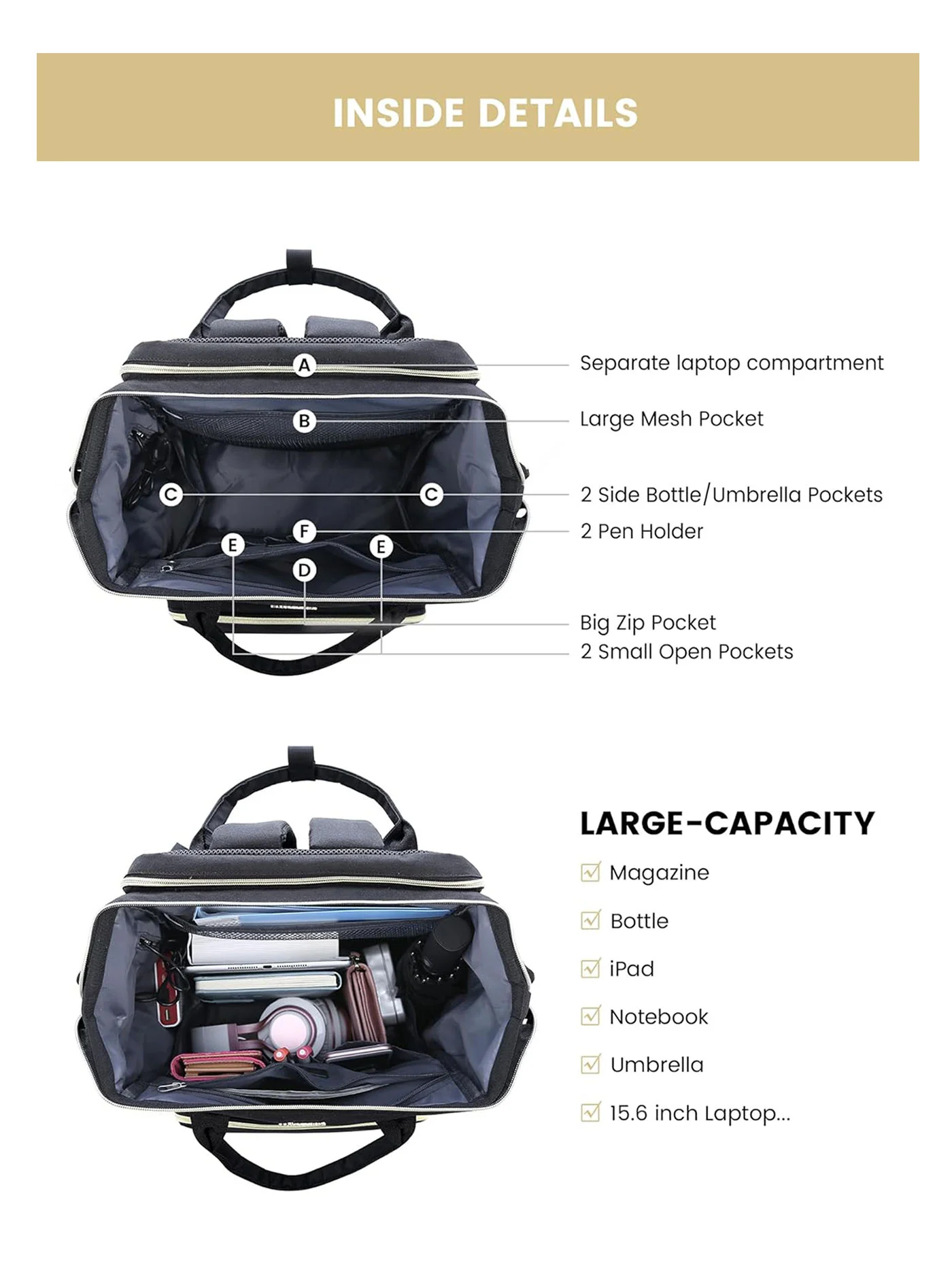 Viola Ⅱ Laptop Backpack with Separate Laptop Compartment, 15.6" 17" - Image 4