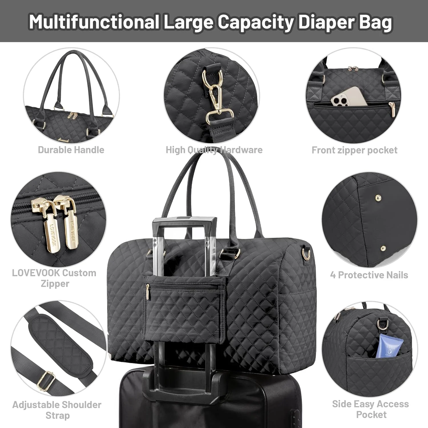 5Pcs Quilted Diaper Tote Bag - Image 11