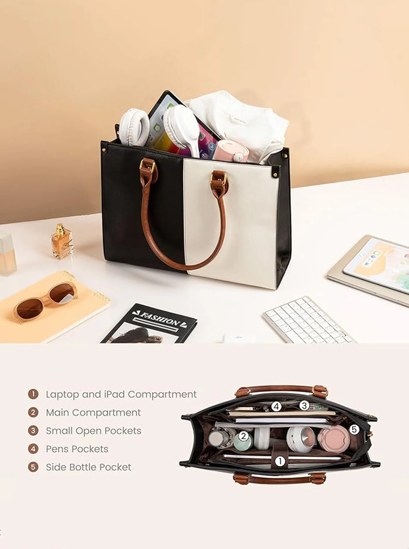 2Pcs Vintage Leather Laptop Bag, 15.6" - Image 4