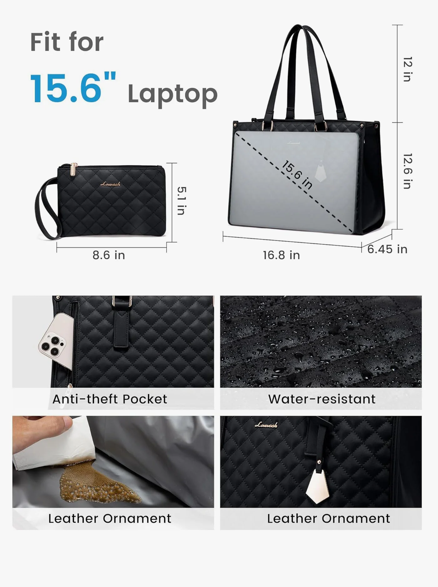 2Pcs Lunch Tote Shoulder Bag, 15.6" - Image 4