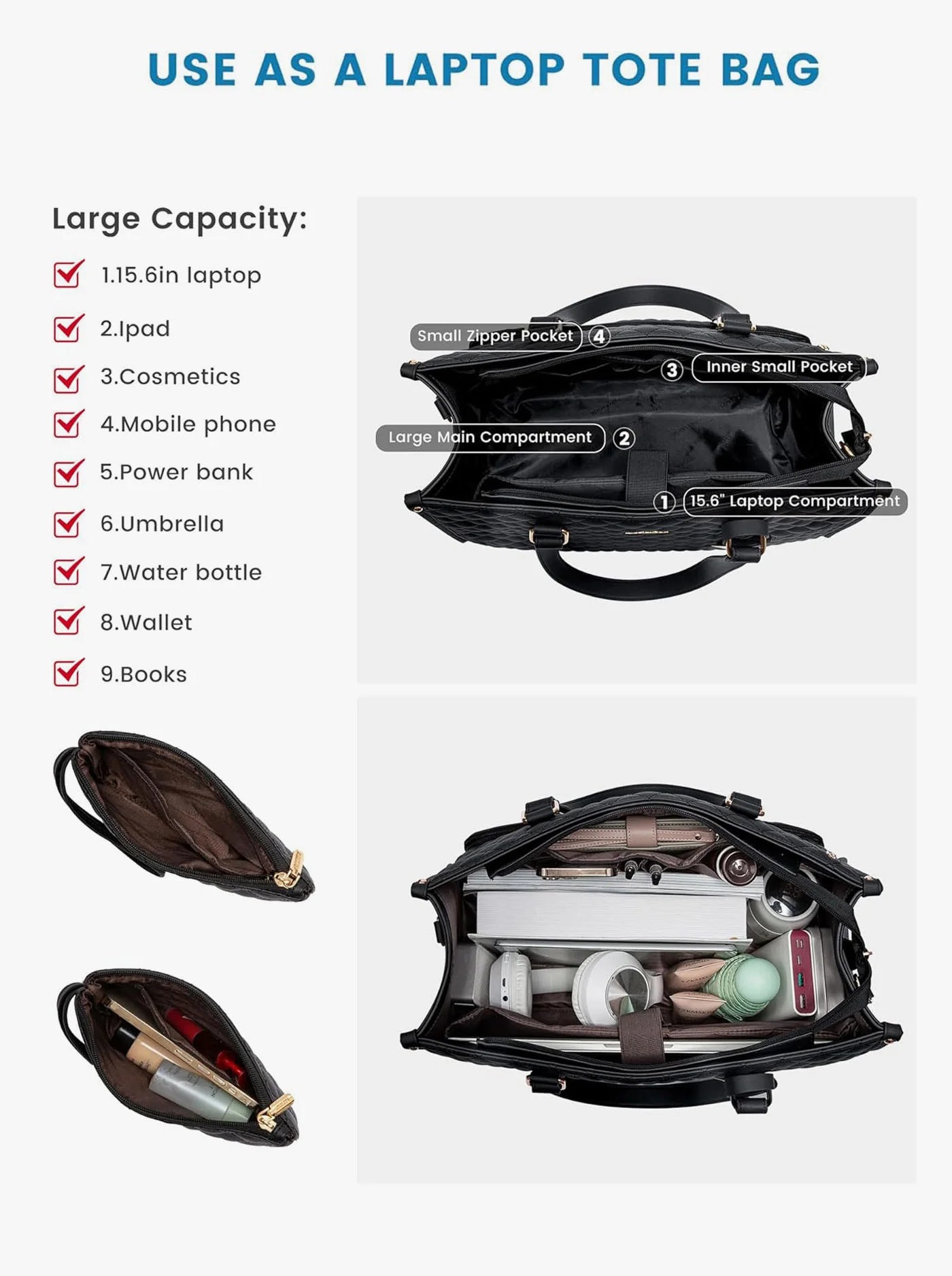 2Pcs Lunch Tote Shoulder Bag, 15.6" - Image 6