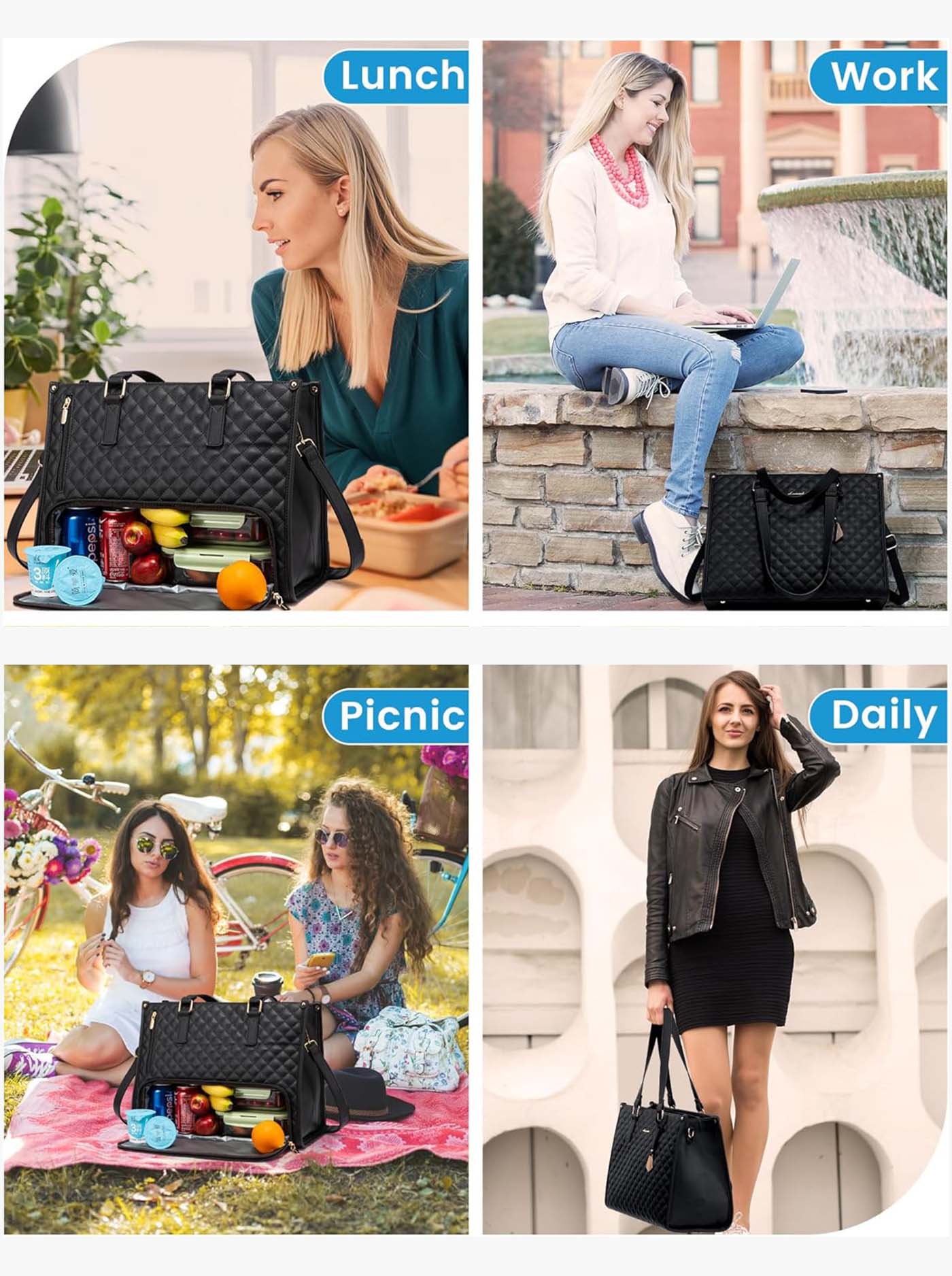 2Pcs Lunch Tote Shoulder Bag, 15.6" - Image 7