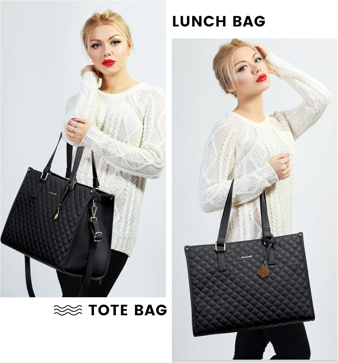 2Pcs Lunch Tote Shoulder Bag, 15.6" - Image 9