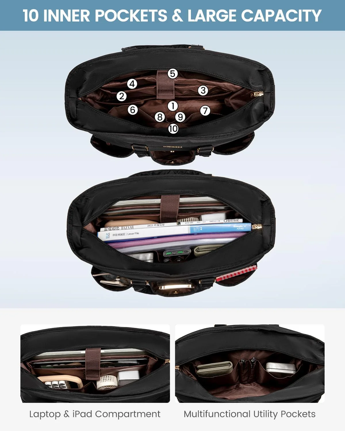 Multi-Pocket Laptop Tote Bag, 15.6" 17.3" - Image 3