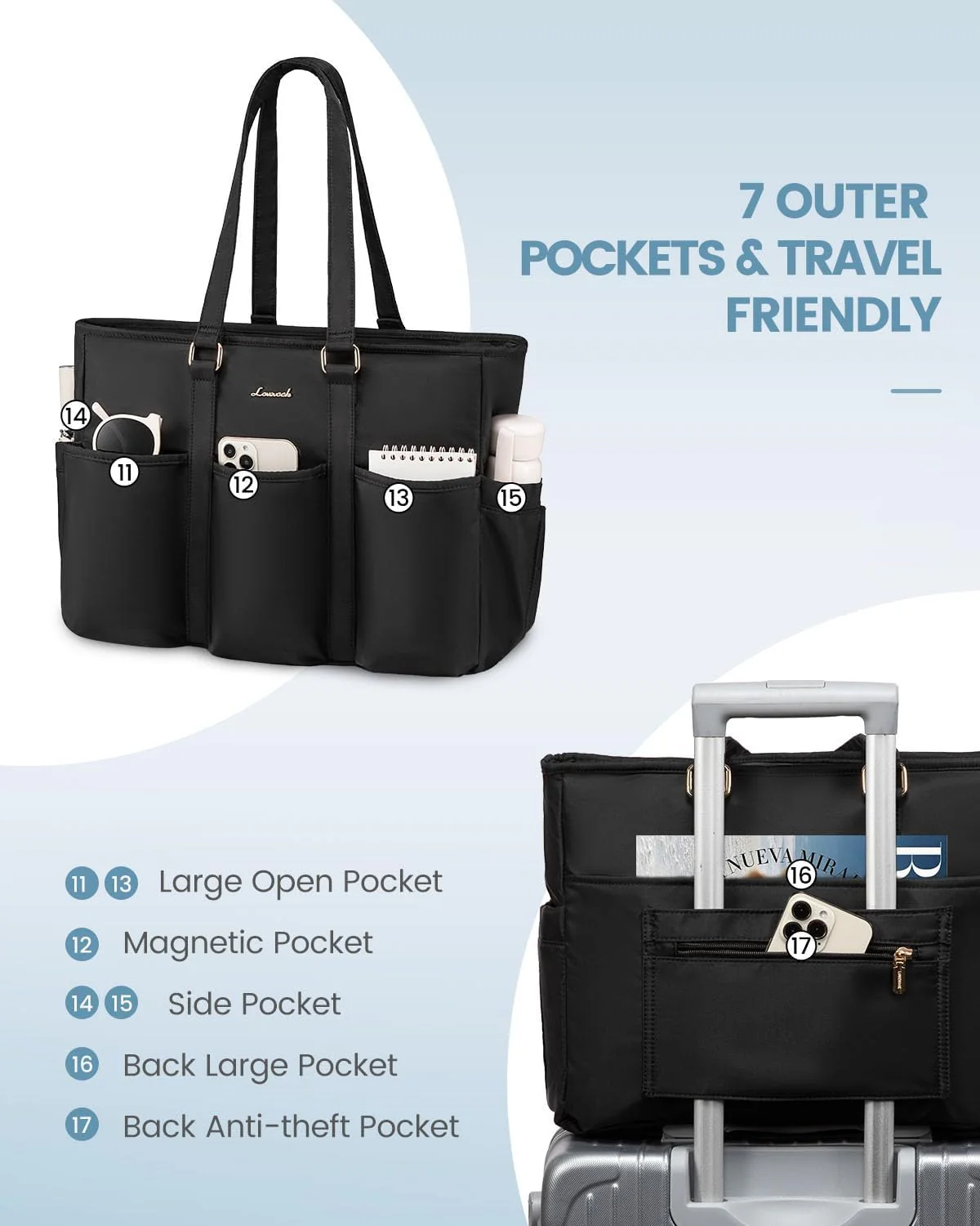 Multi-Pocket Laptop Tote Bag, 15.6" 17.3" - Image 4