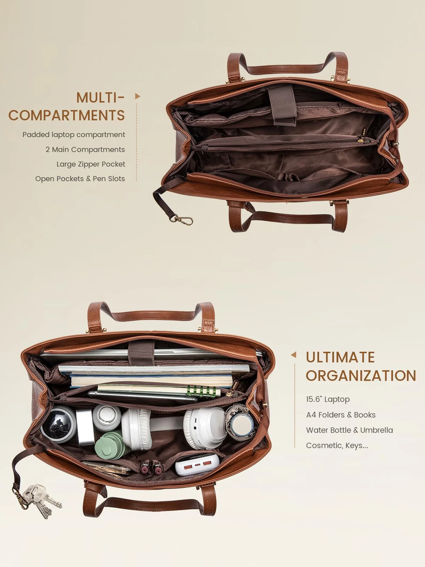 Professional Leather Computer Bag, 15.6" - Image 4