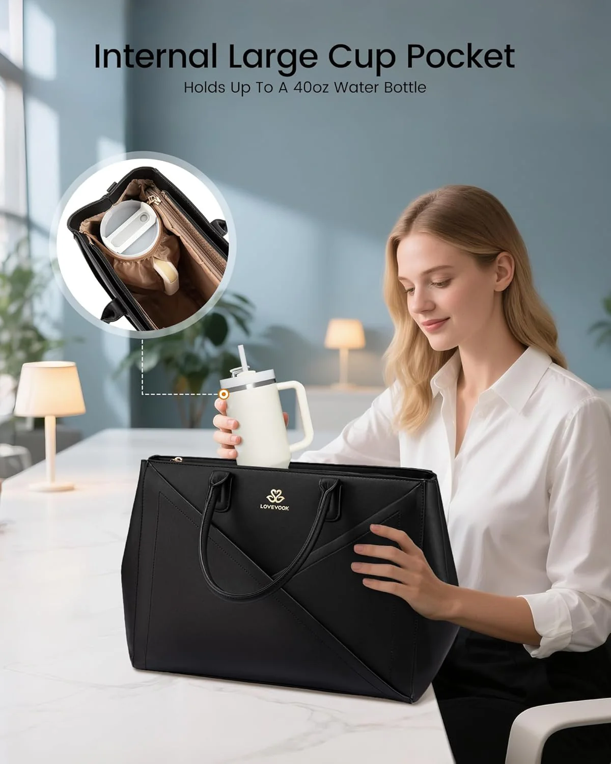 PU Leather Work Bag, 15.6" 17.3" - Image 4