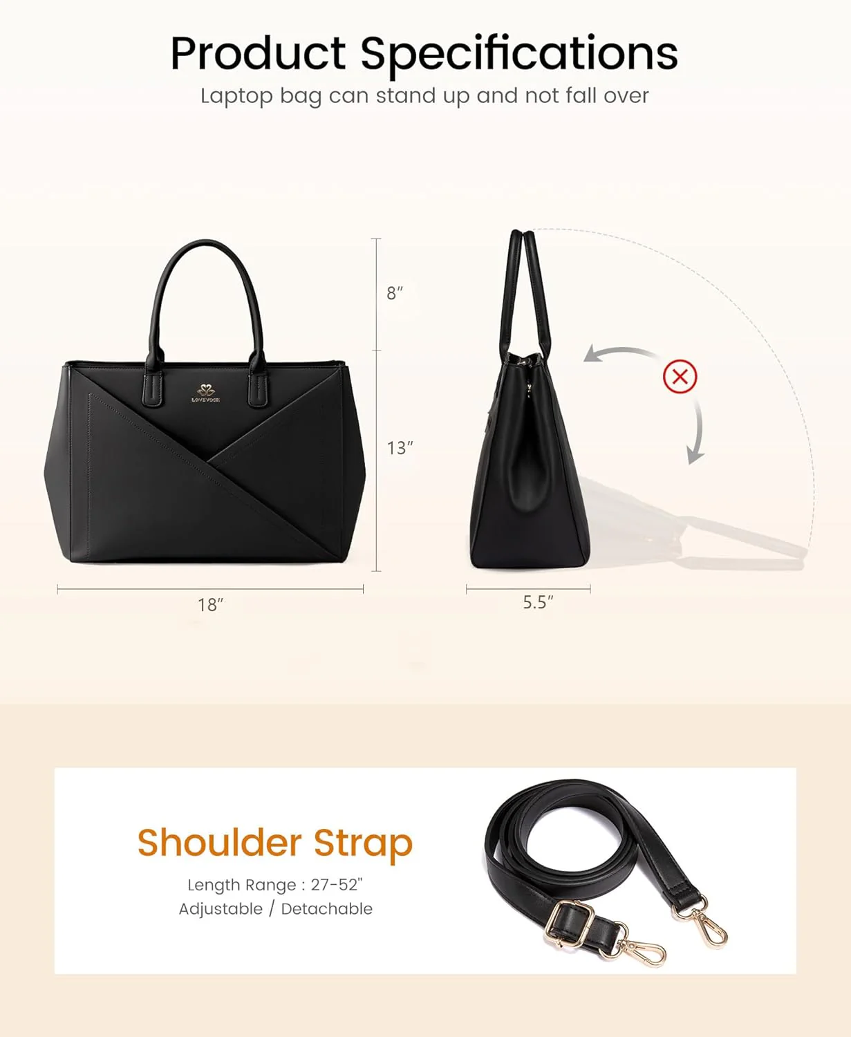 PU Leather Work Bag, 15.6" 17.3" - Image 8
