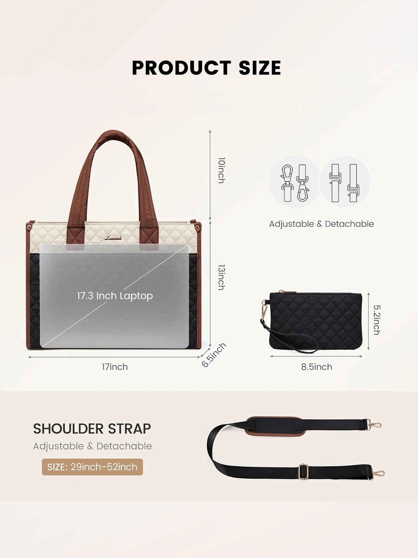 2Pcs Quilted Work Tote Bag, 15.6" 17.3" - Image 9
