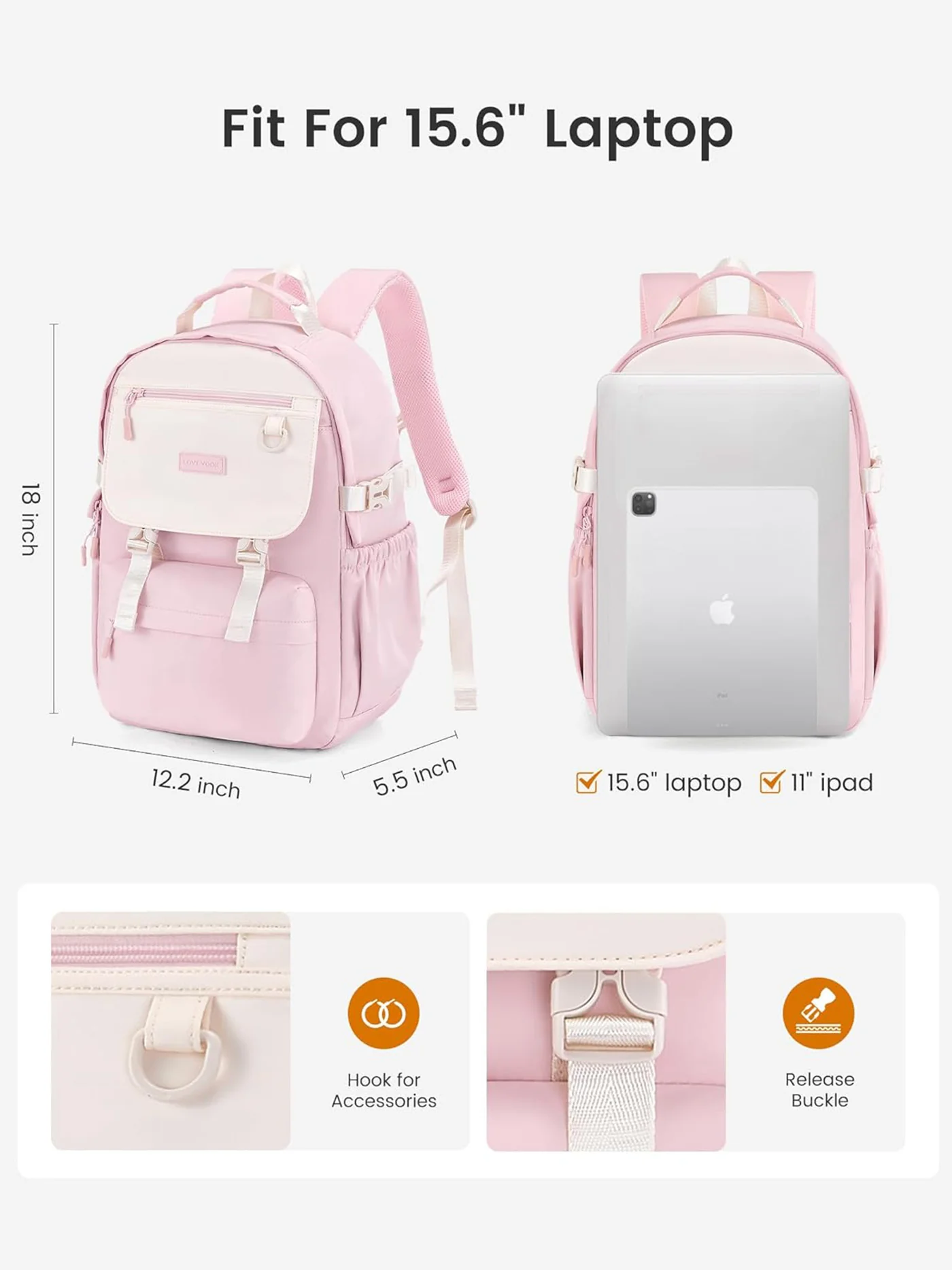 School Backpack for Girls, 15.6" 17.3" - Image 3
