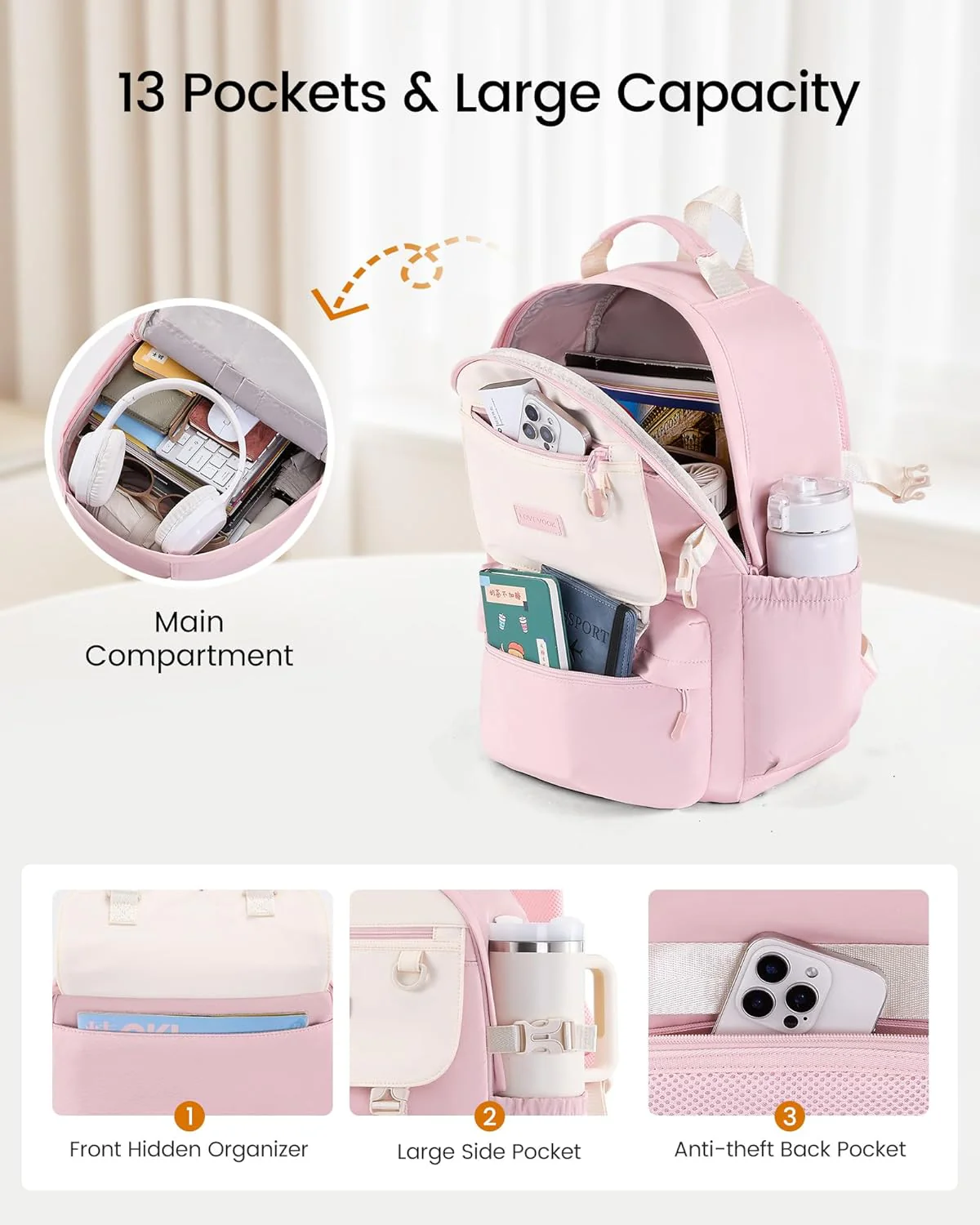 School Backpack for Girls, 15.6" 17.3" - Image 4