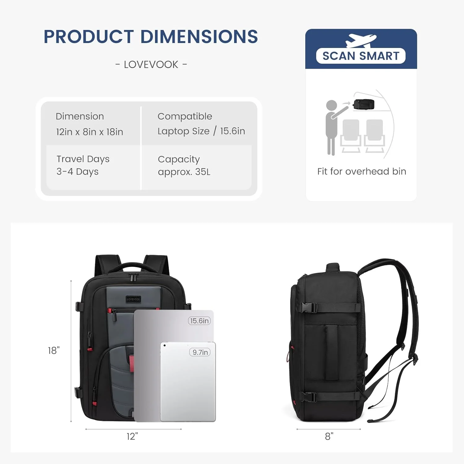 Travel Laptop Backpack, 35L 45L - Image 6