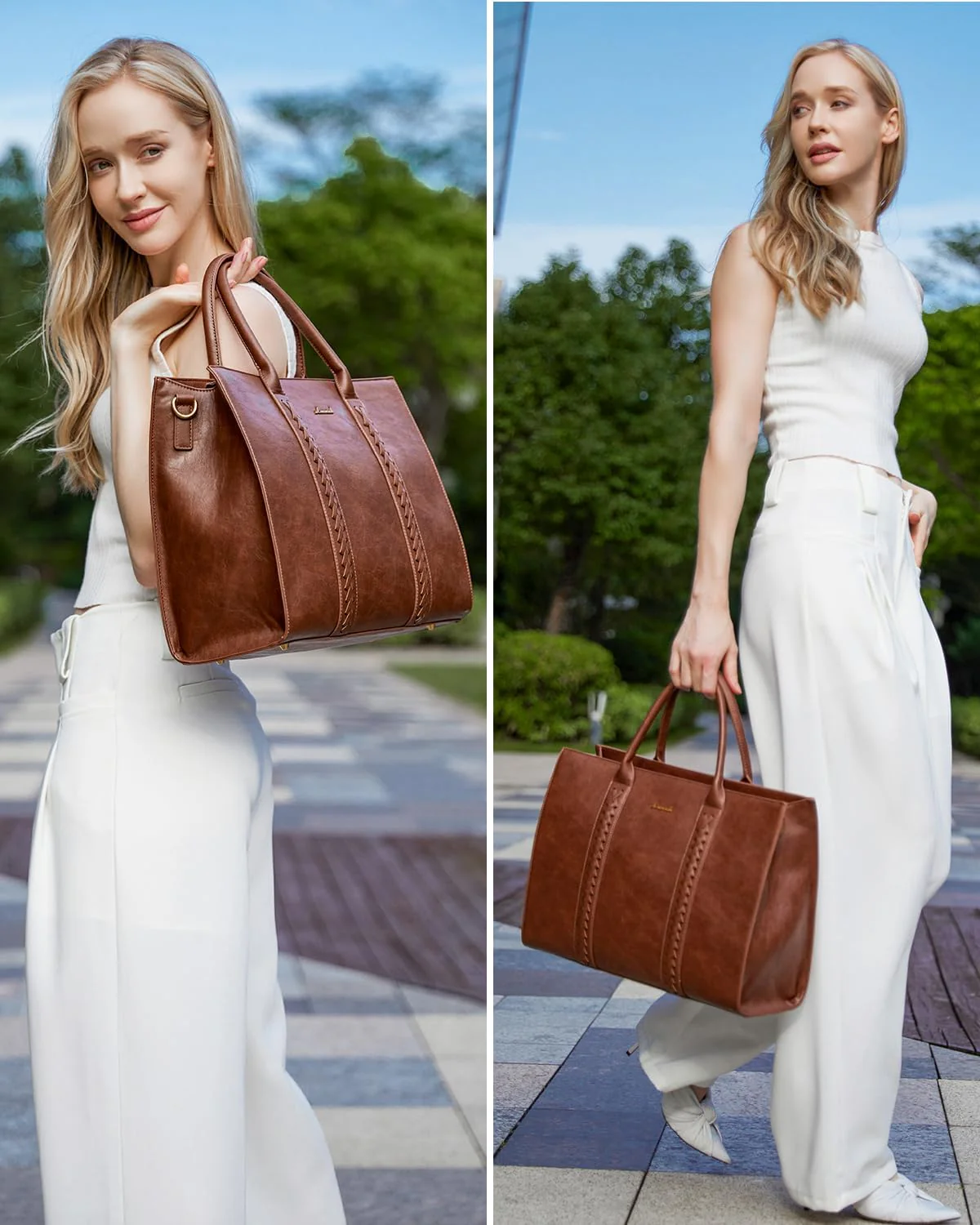 2Pcs Vintage Leather Laptop Bag, 15.6" 17.3" - Image 10