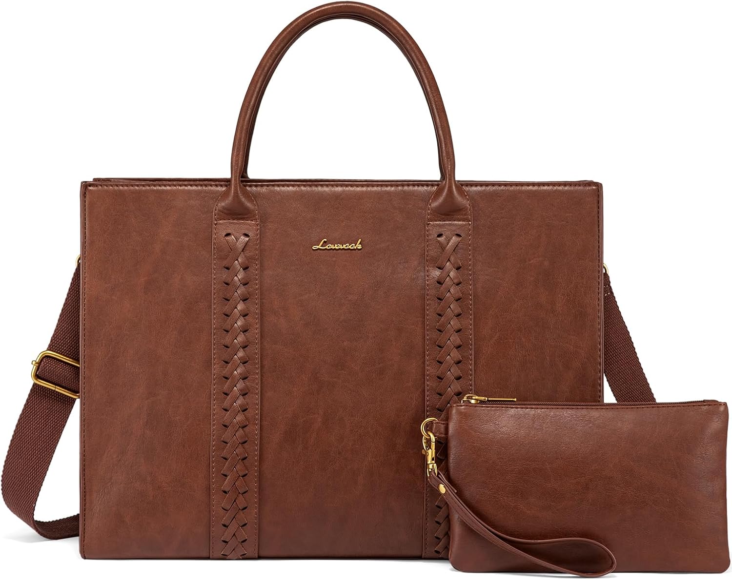 2Pcs Vintage Leather Laptop Bag, 15.6" 17.3" - Image 11