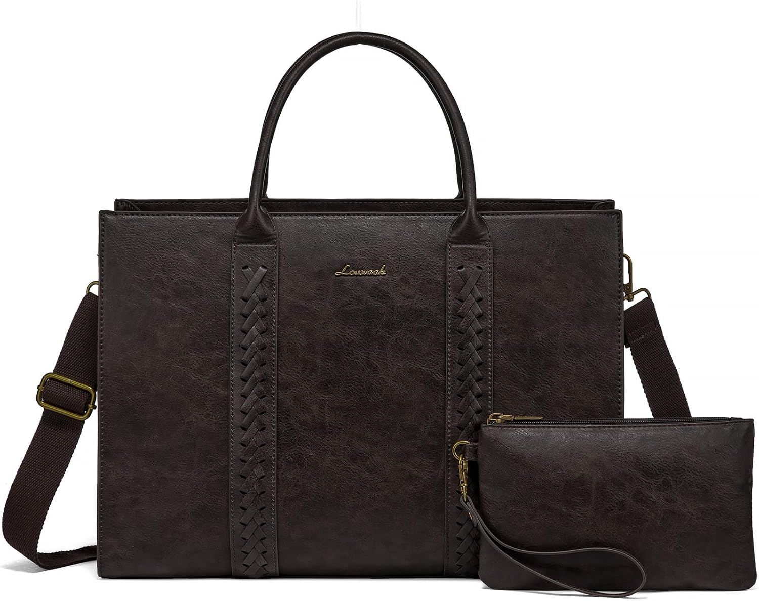 2Pcs Vintage Leather Laptop Bag, 15.6" 17.3" - Image 12