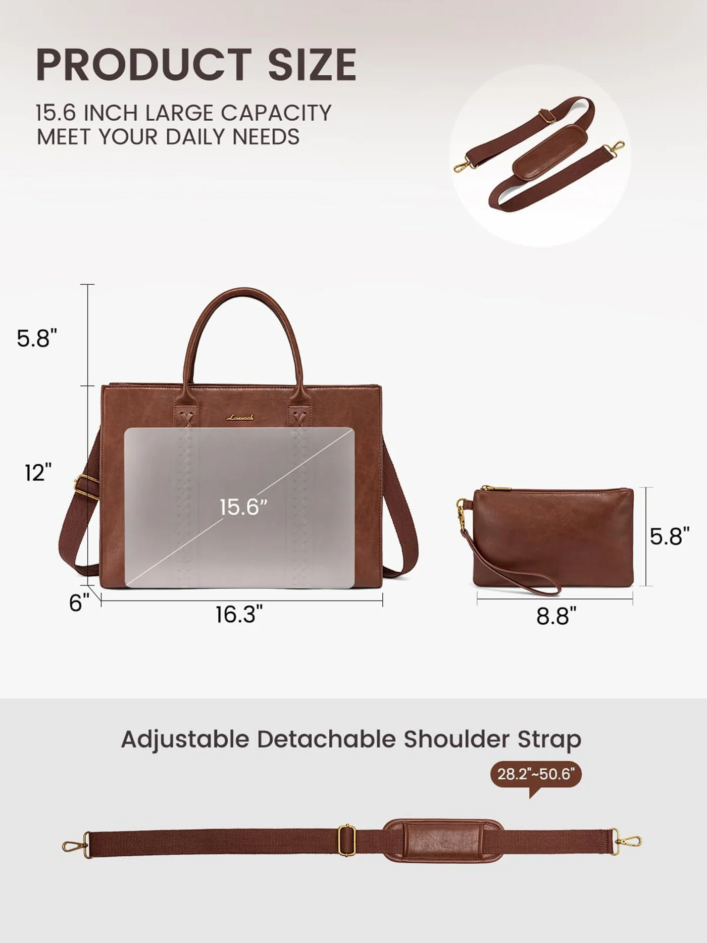 2Pcs Vintage Leather Laptop Bag, 15.6" 17.3" - Image 3