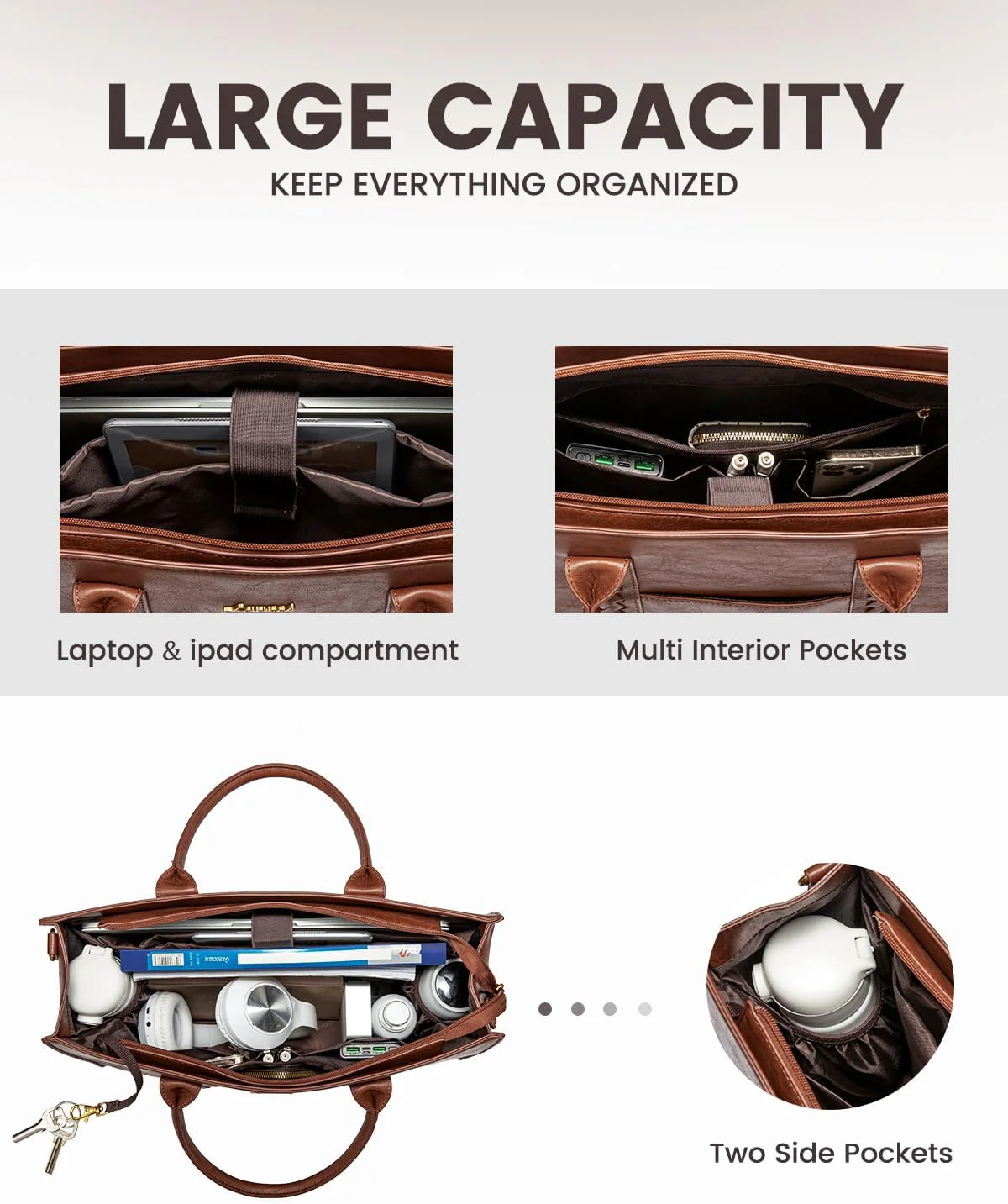 2Pcs Vintage Leather Laptop Bag, 15.6" 17.3" - Image 4
