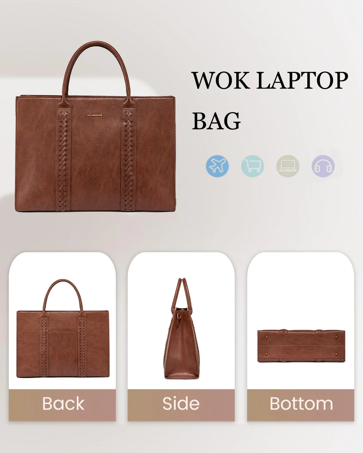 2Pcs Vintage Leather Laptop Bag, 15.6" 17.3" - Image 8