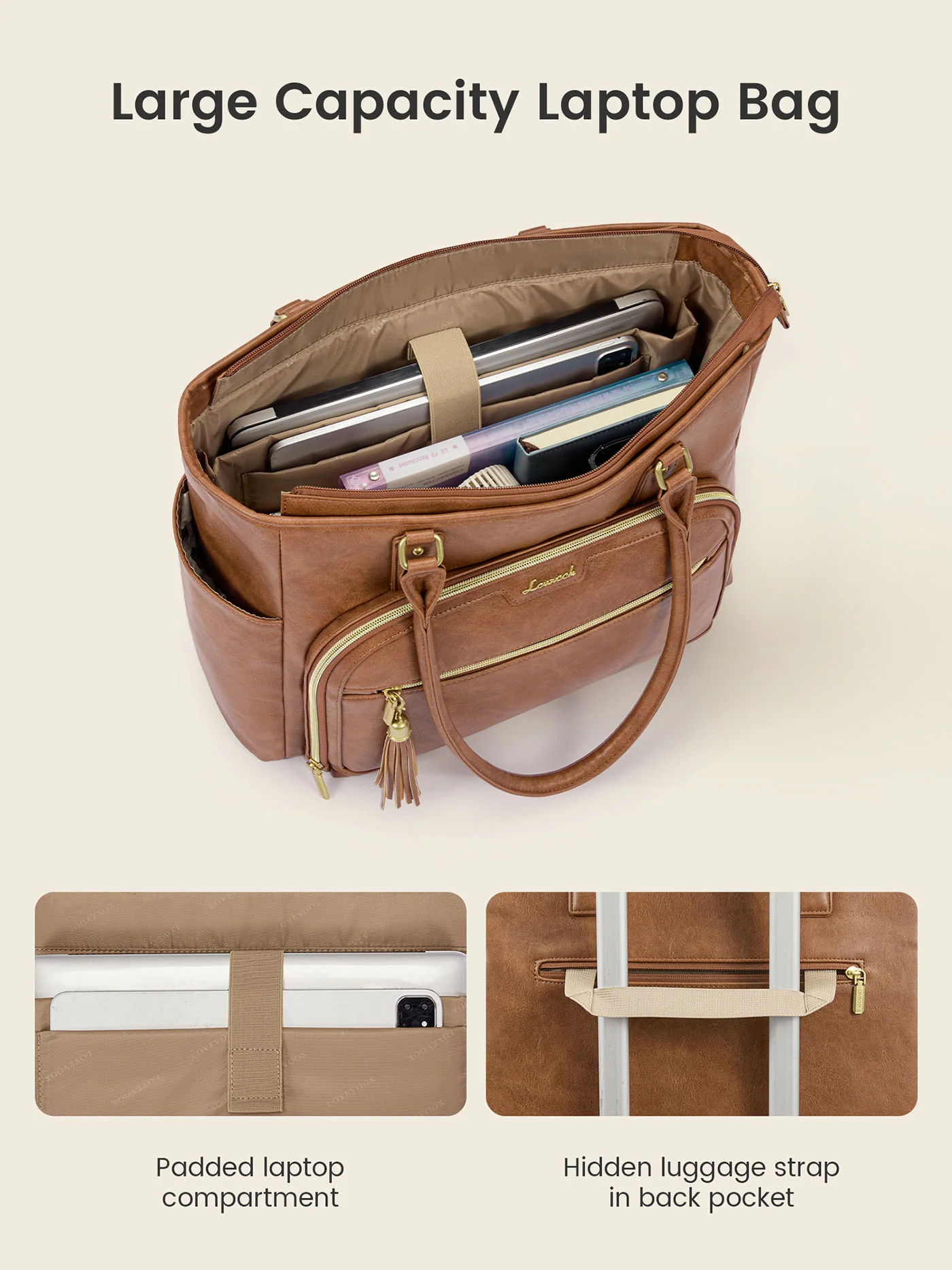 Vintage Leather Laptop Tote Bag 15.6" 17.3" - Image 5